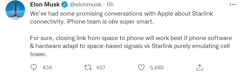 SpaceX and Apple join forces? Musk: There have been discussions on Starlink and iPhone cooperation